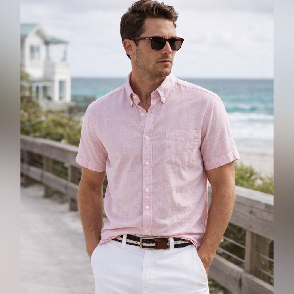 Banana Republic Pink Linen Cotton Button-Up Shirt Slim Fit Medium